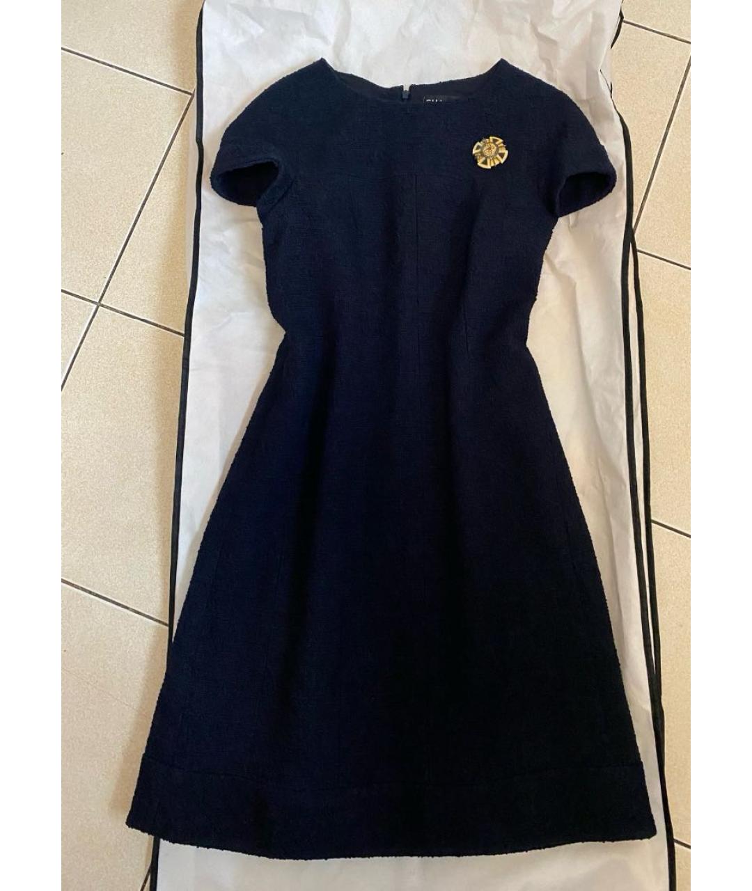 CHANEL Темно-синее твидовое повседневное платье, фото 2