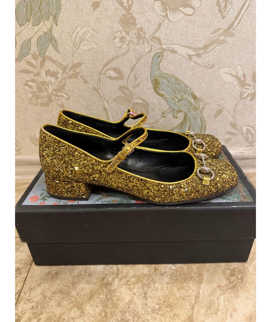 GUCCI Золотые кожаные туфли, фото 7