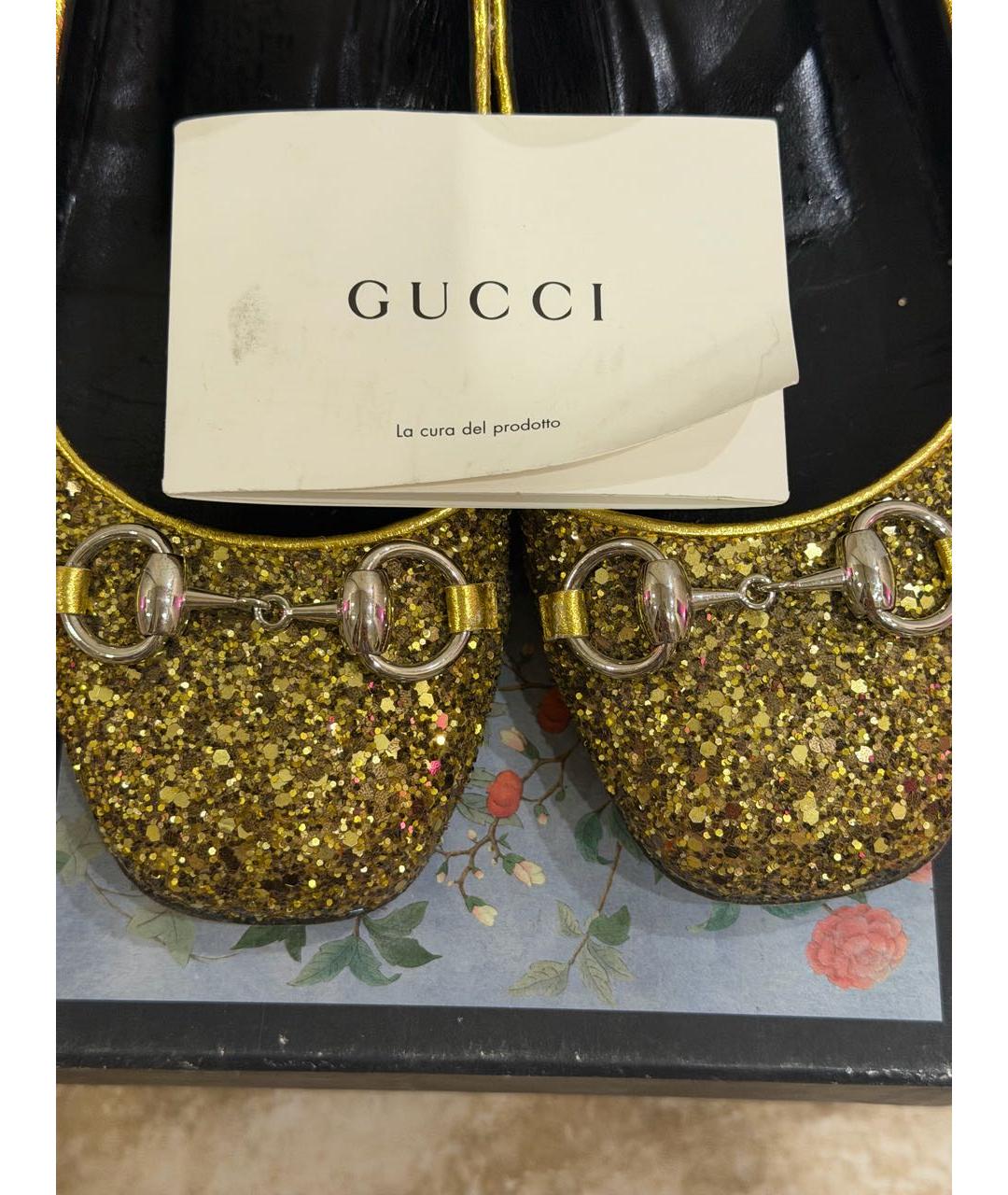 GUCCI Золотые кожаные туфли, фото 5