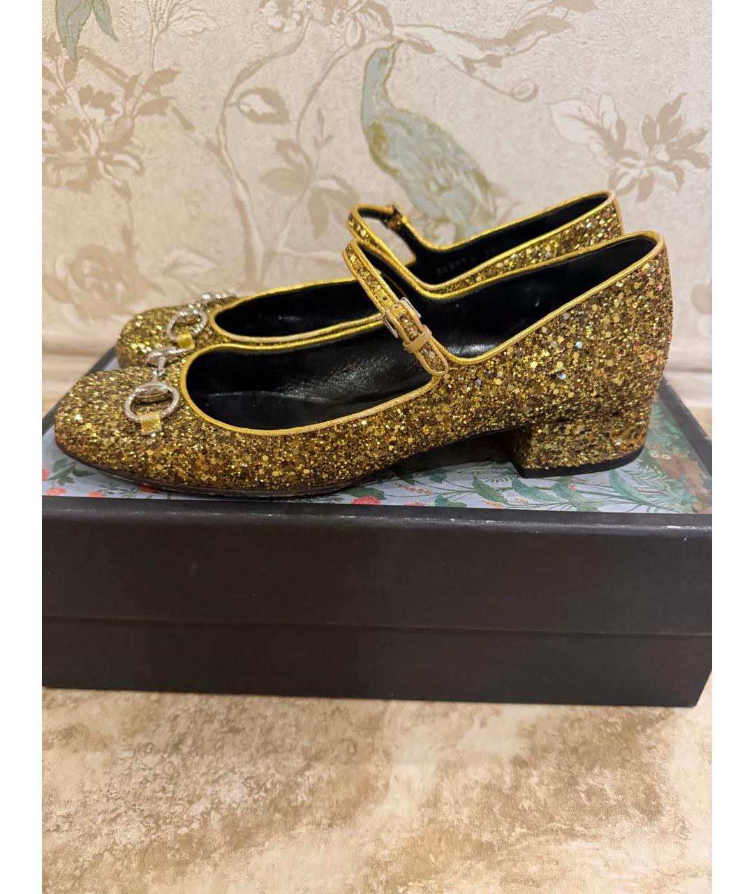 GUCCI Золотые кожаные туфли, фото 6