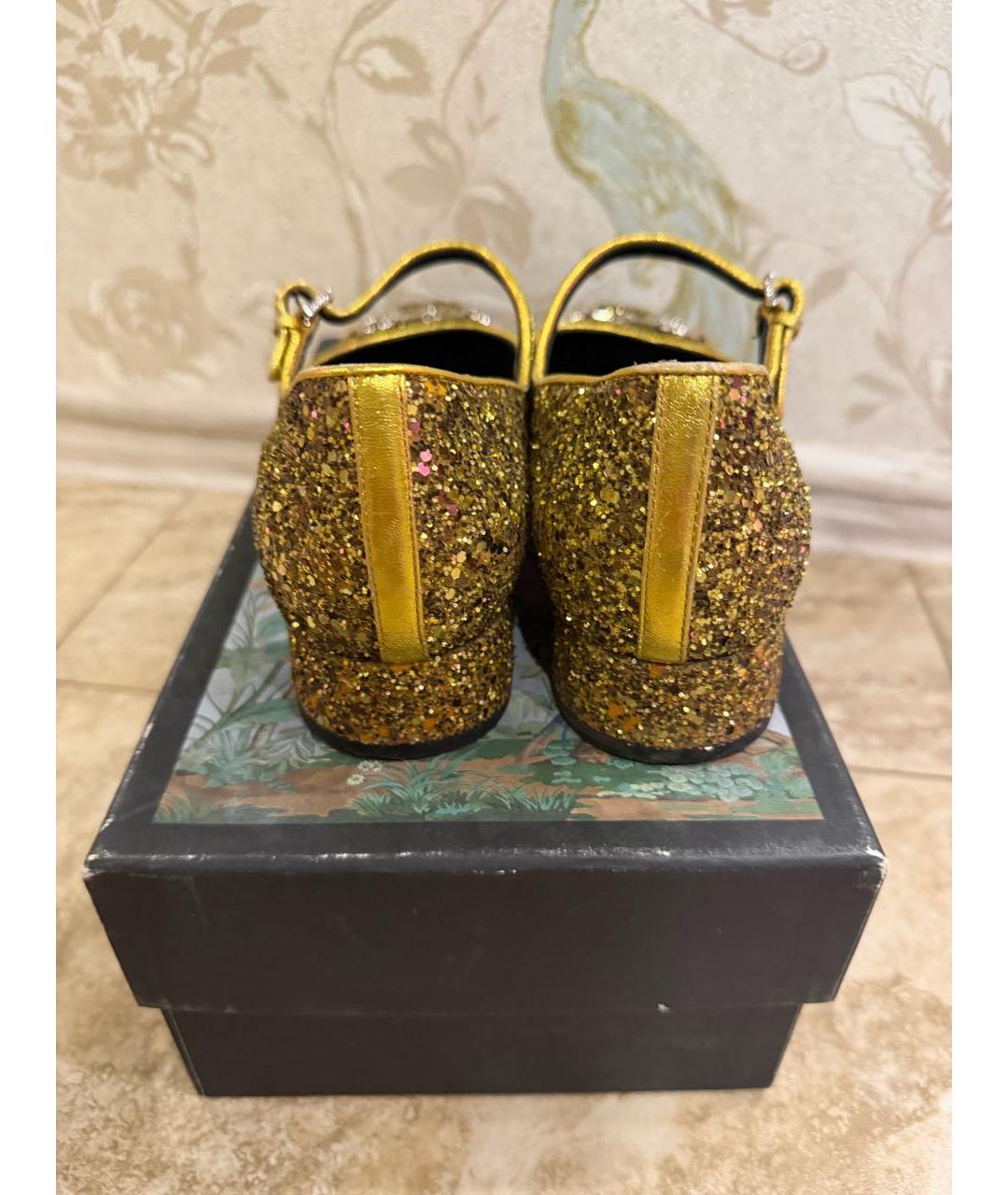 GUCCI Золотые кожаные туфли, фото 4
