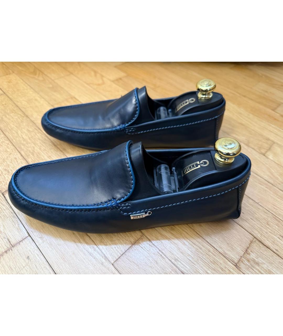 ZILLI Темно-синие кожаные мокасины, фото 3