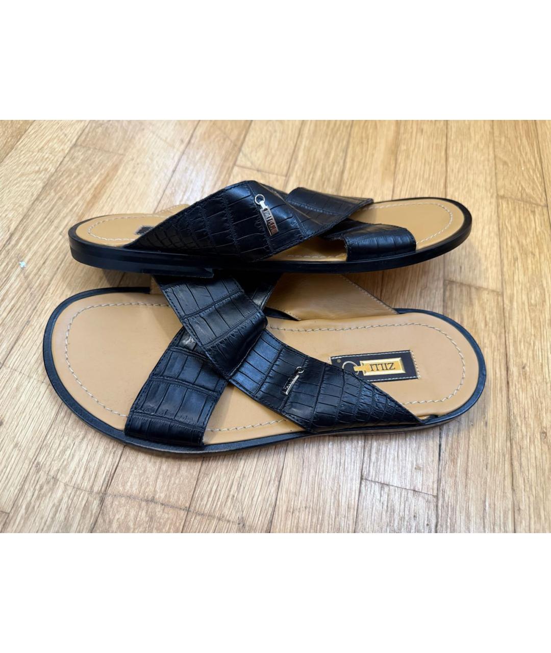 ZILLI Черные кожаные шлепанцы, фото 6