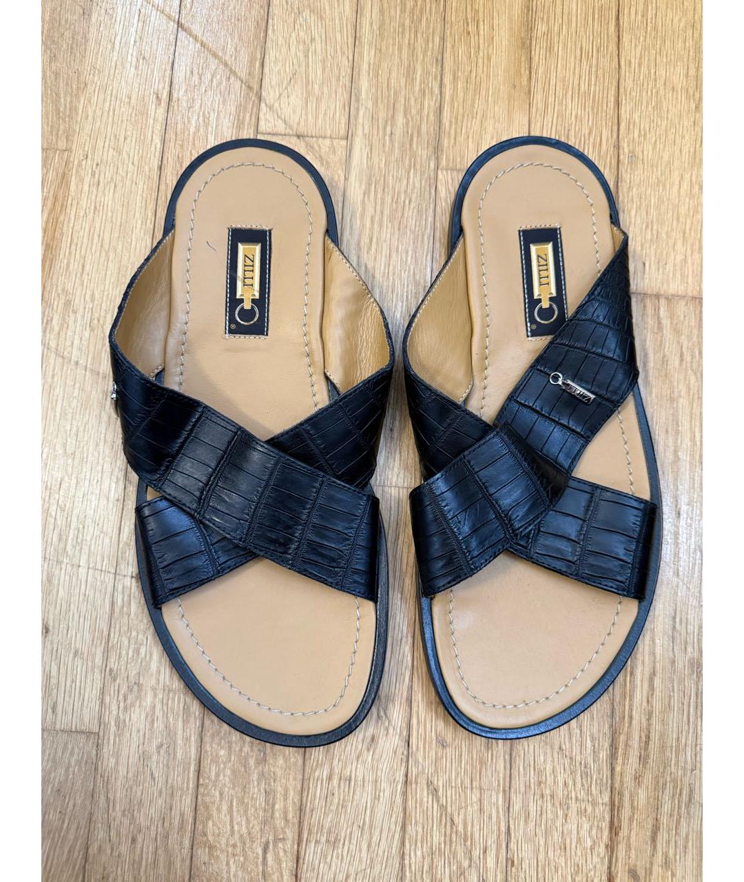 ZILLI Черные кожаные шлепанцы, фото 2