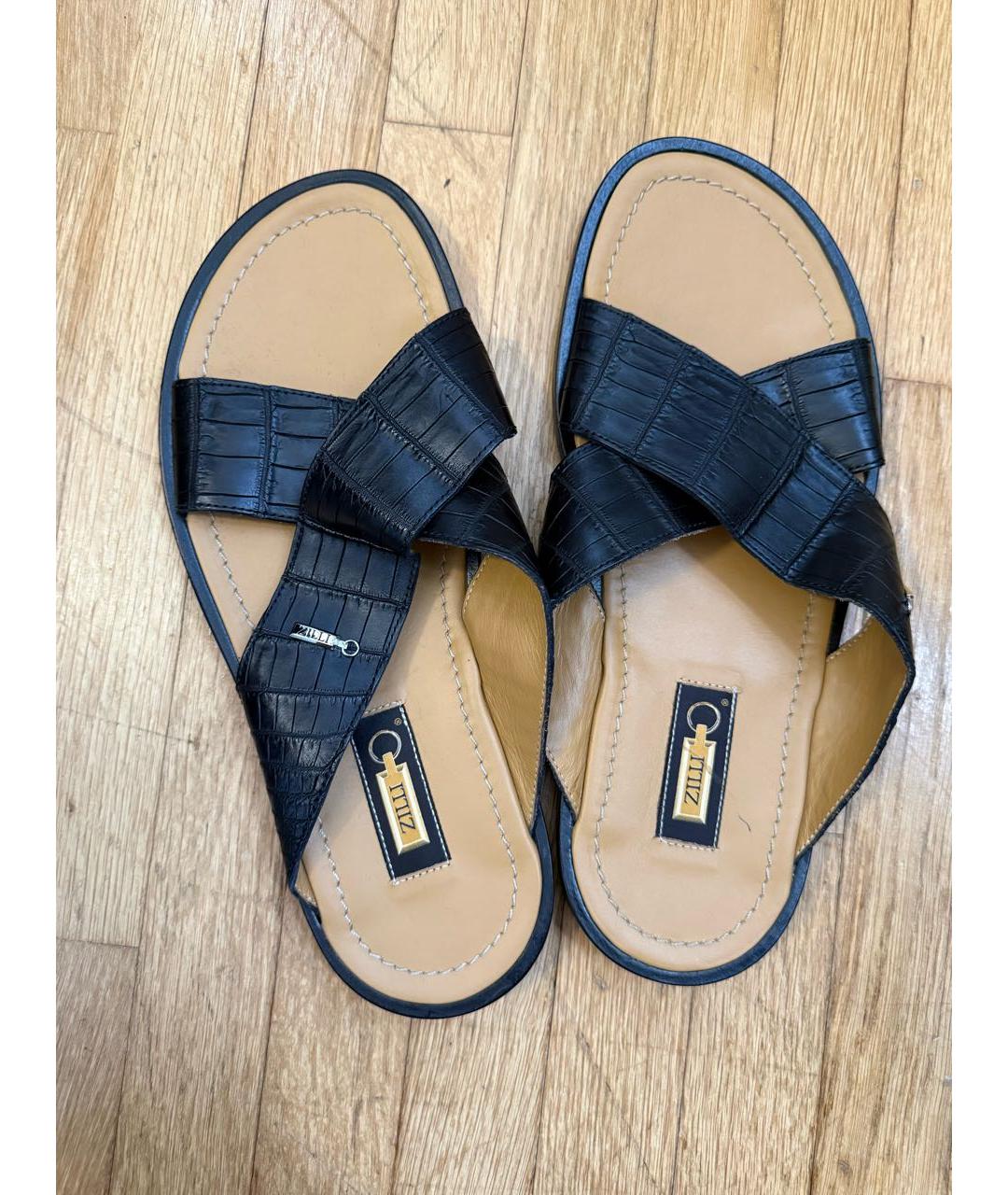 ZILLI Черные кожаные шлепанцы, фото 3