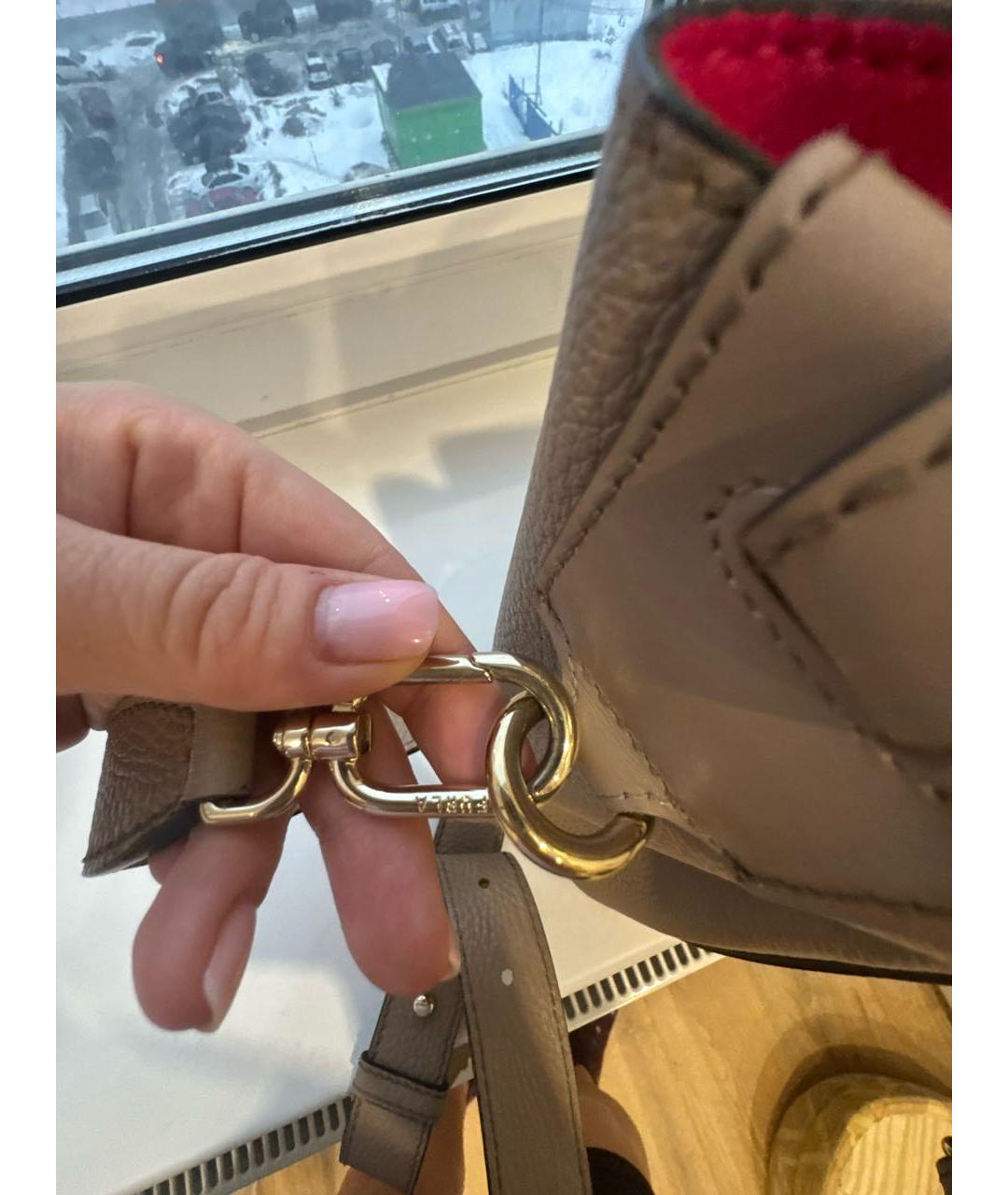 FURLA Бежевая кожаная сумка через плечо, фото 8