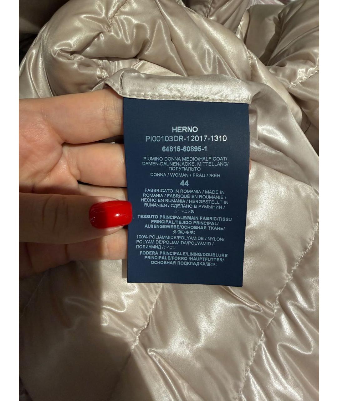HERNO Бежевый полиамидовый пуховик, фото 5
