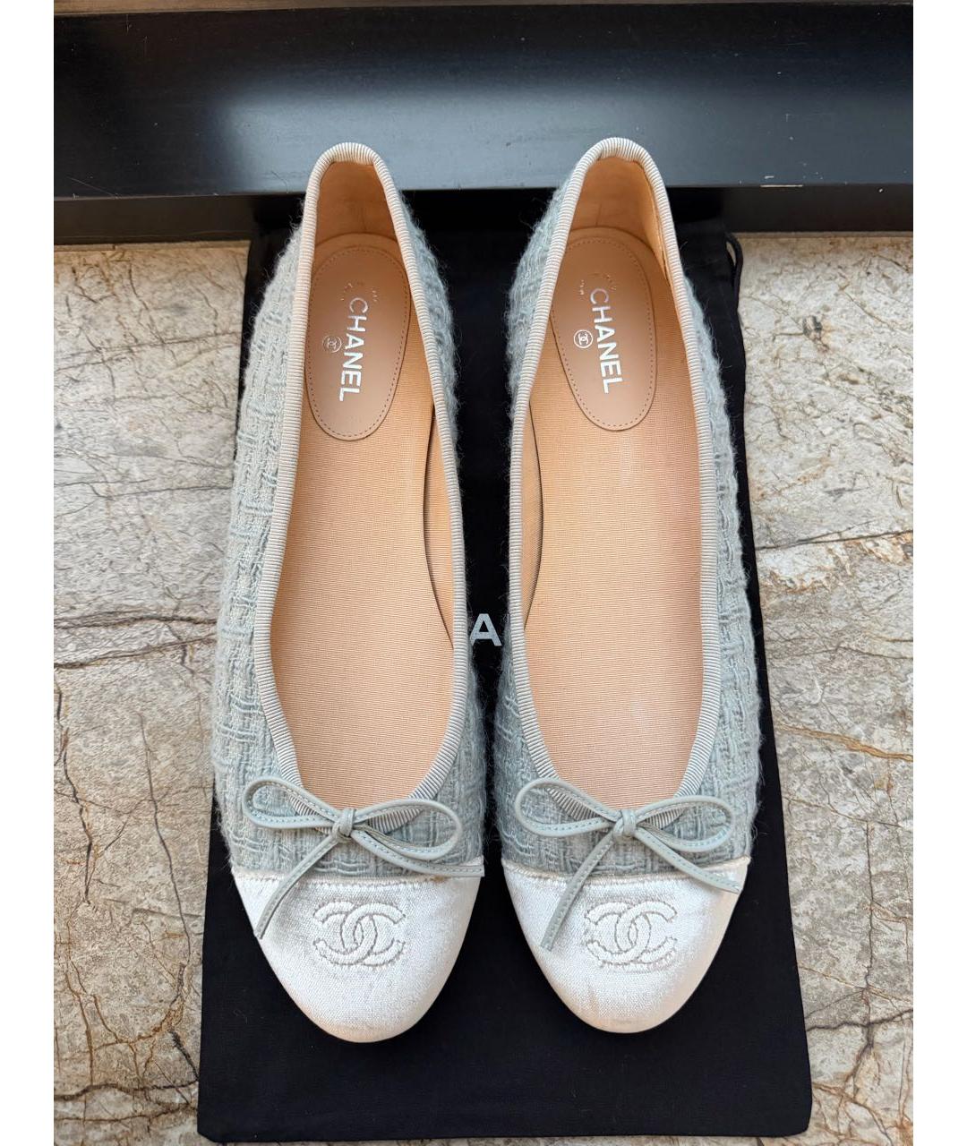 CHANEL Голубые текстильные балетки, фото 3