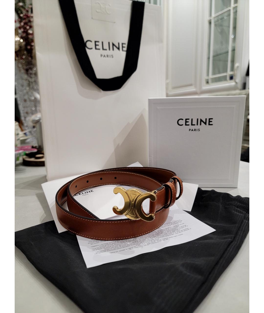 CELINE Коричневый кожаный ремень, фото 4