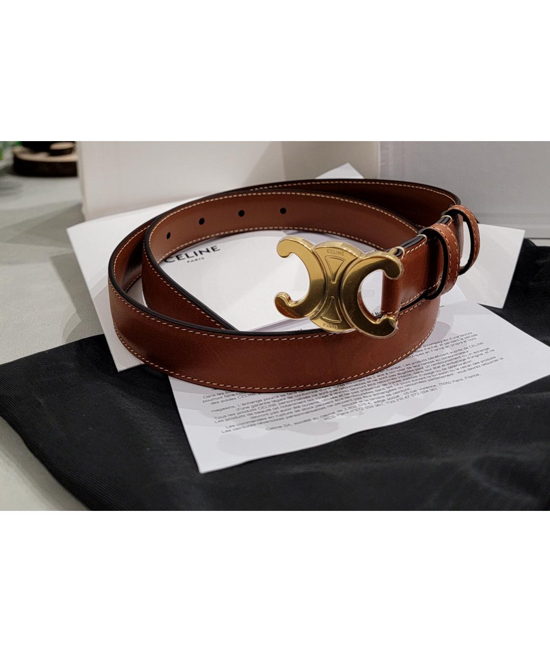 CELINE Коричневый кожаный ремень, фото 5