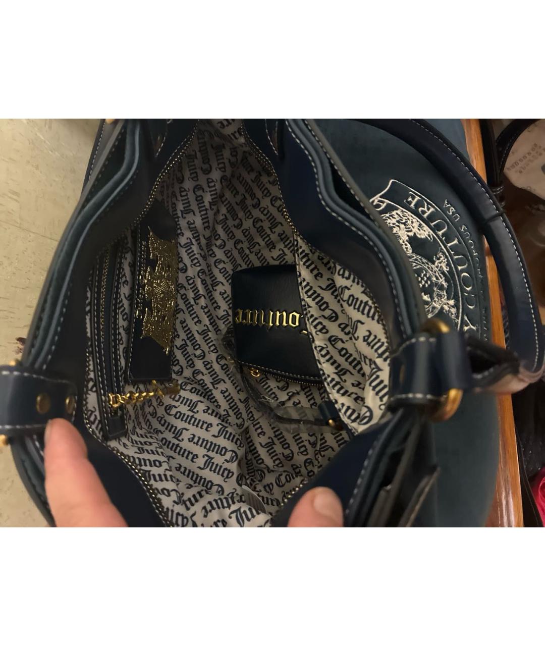 JUICY COUTURE Синяя бархатная сумка с короткими ручками, фото 4