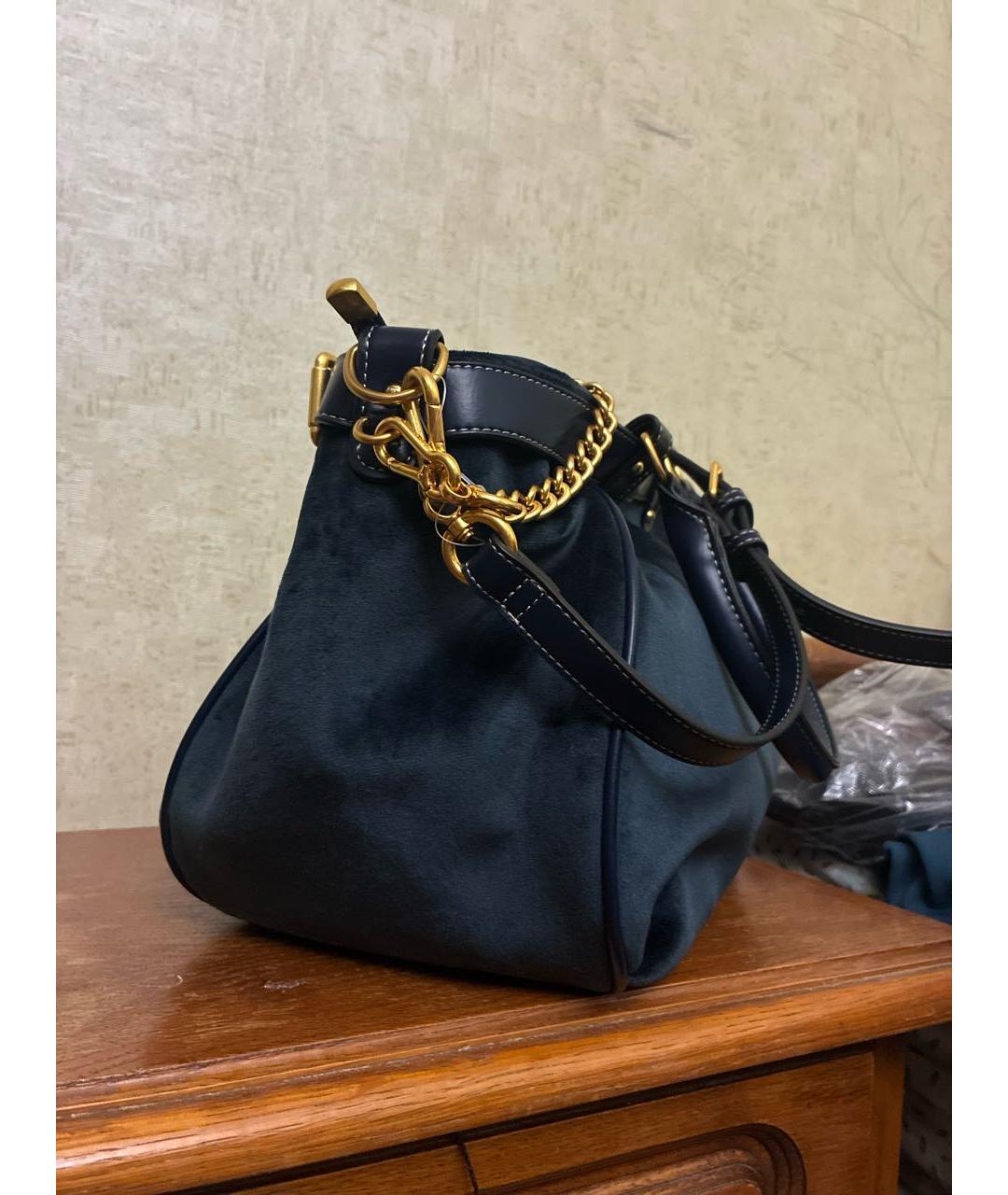 JUICY COUTURE Синяя бархатная сумка с короткими ручками, фото 3