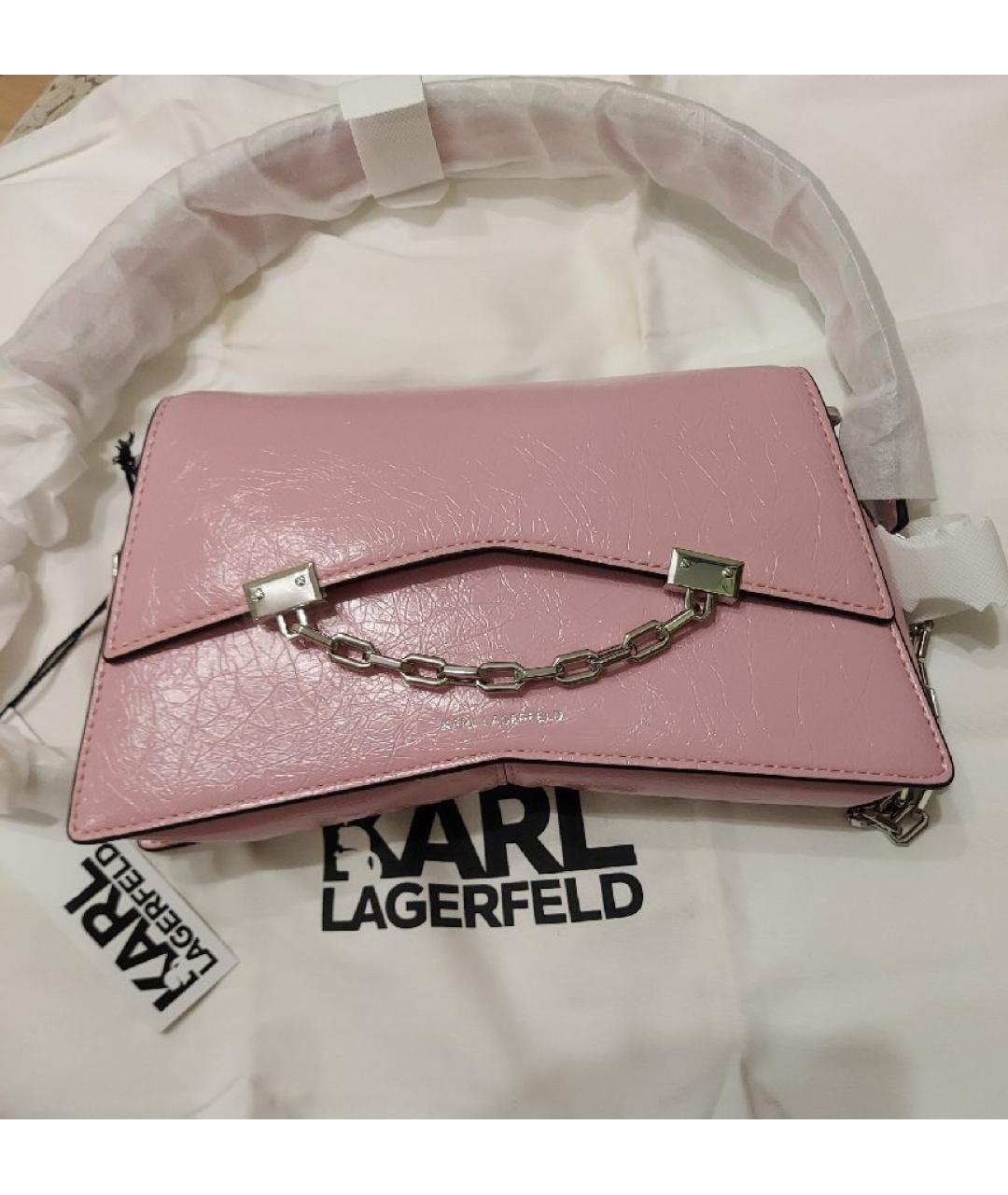 KARL LAGERFELD Розовая кожаная сумка через плечо, фото 3
