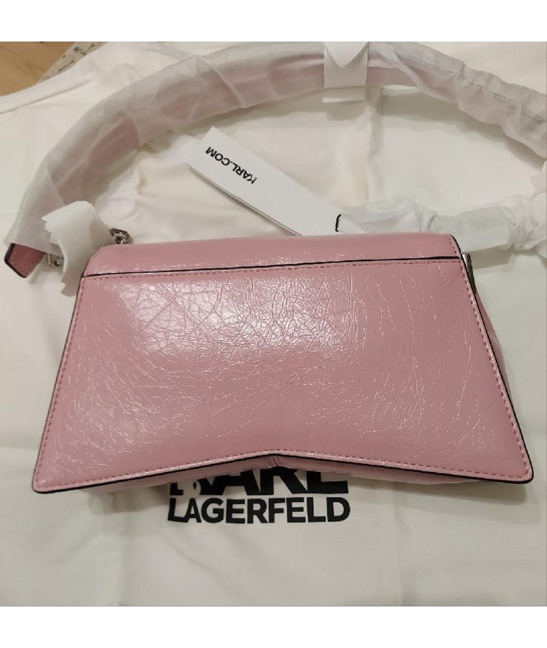KARL LAGERFELD Розовая кожаная сумка через плечо, фото 4