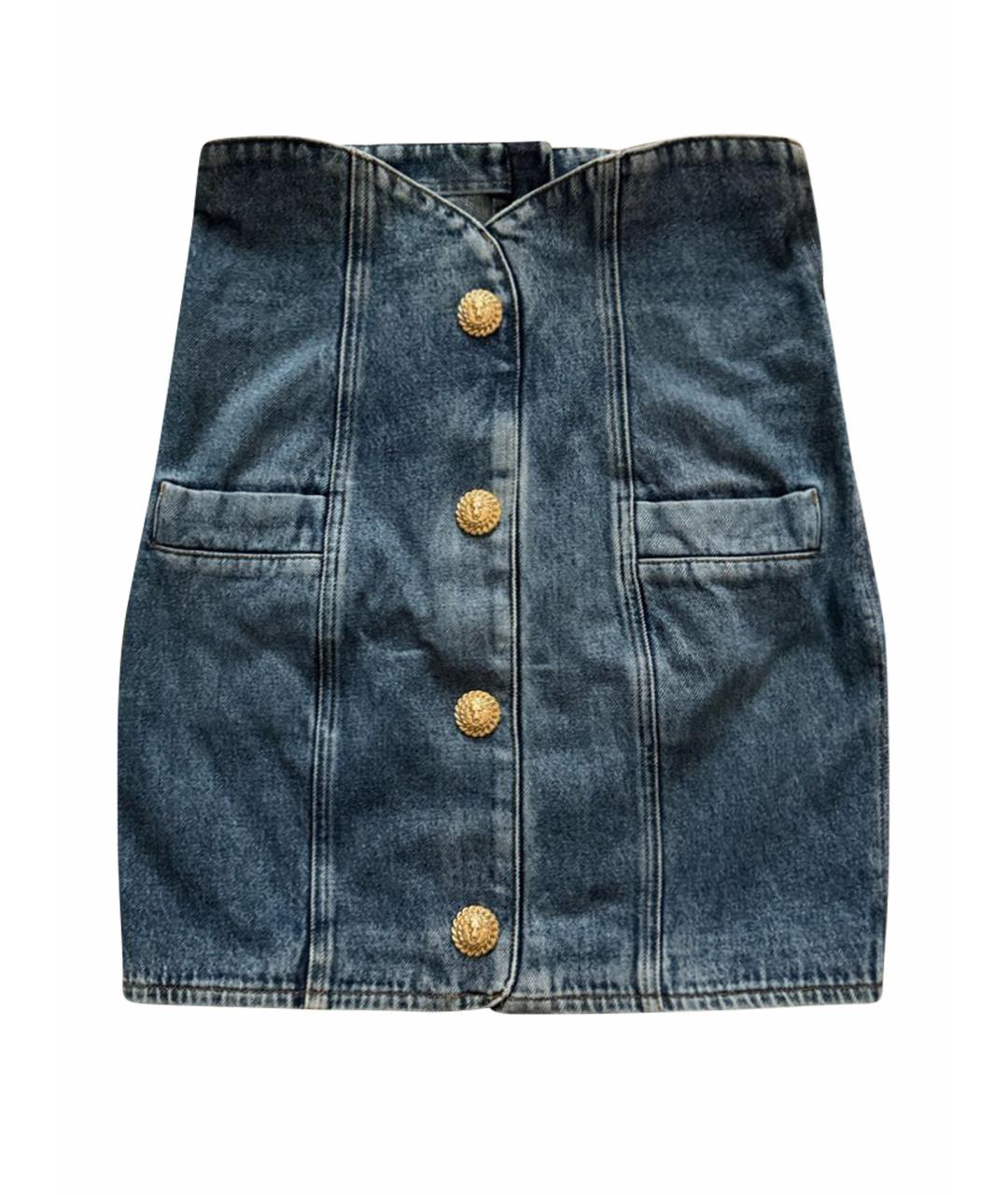 BALMAIN Темно-синяя деним юбка мини, фото 1