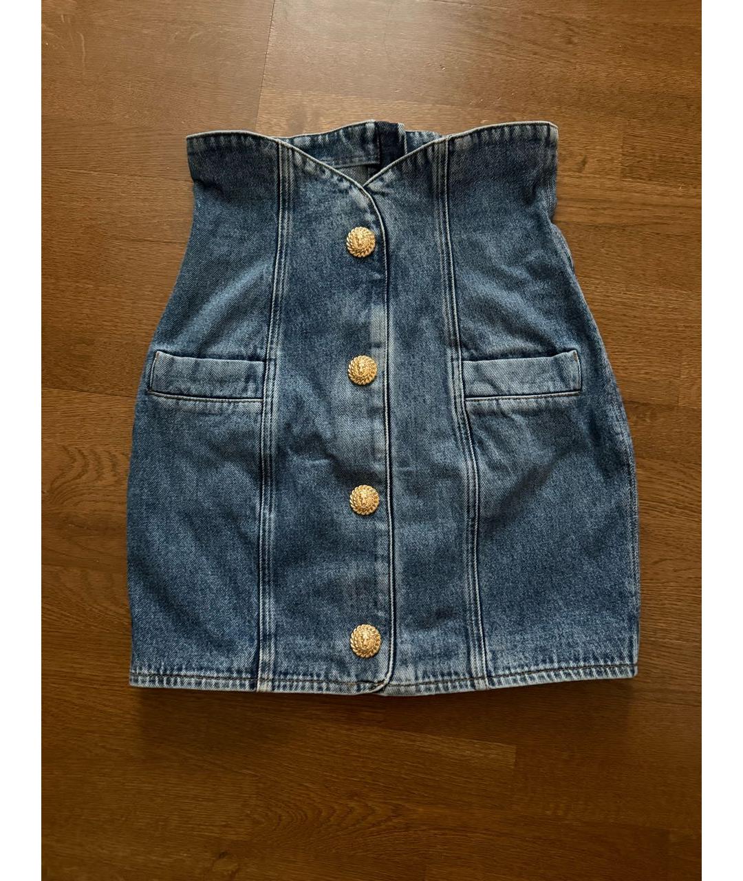 BALMAIN Темно-синяя деним юбка мини, фото 5