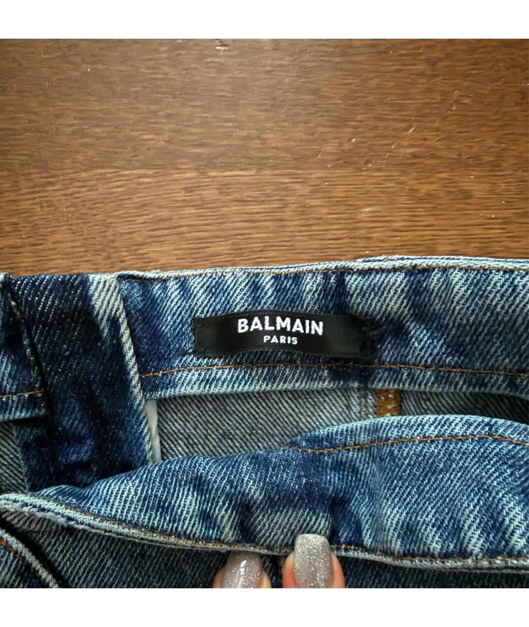 BALMAIN Темно-синяя деним юбка мини, фото 3