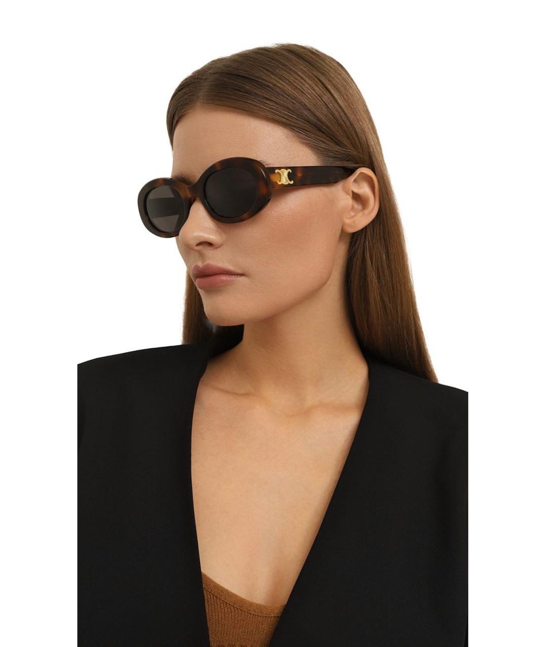 CELINE Коричневые пластиковые солнцезащитные очки, фото 4
