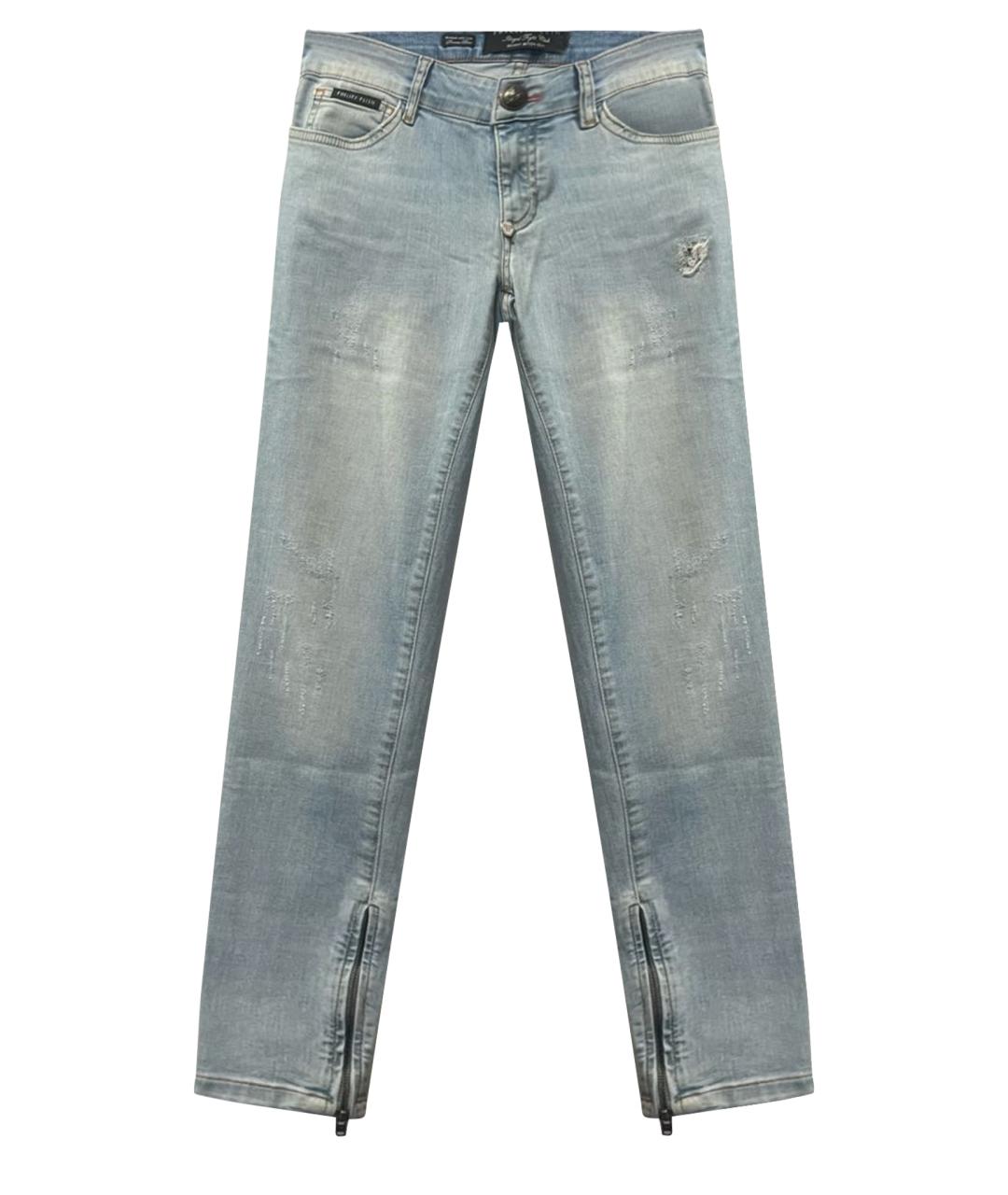 PHILIPP PLEIN Голубые хлопко-эластановые джинсы слим, фото 1