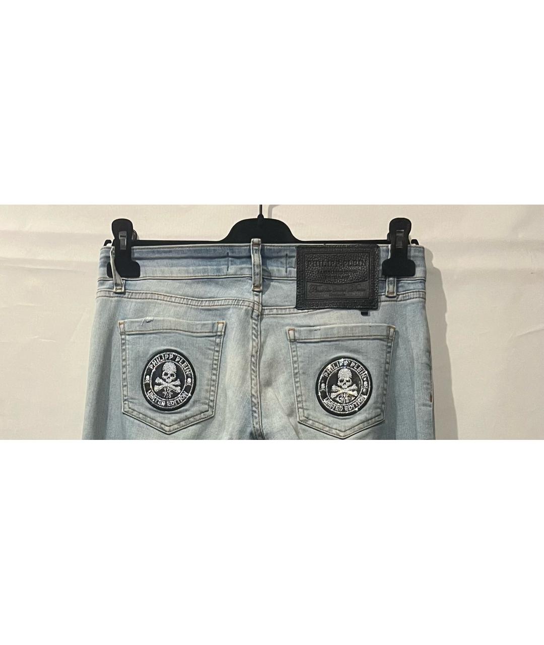 PHILIPP PLEIN Голубые хлопко-эластановые джинсы слим, фото 2