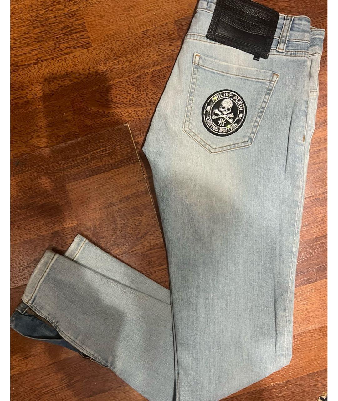 PHILIPP PLEIN Голубые хлопко-эластановые джинсы слим, фото 4