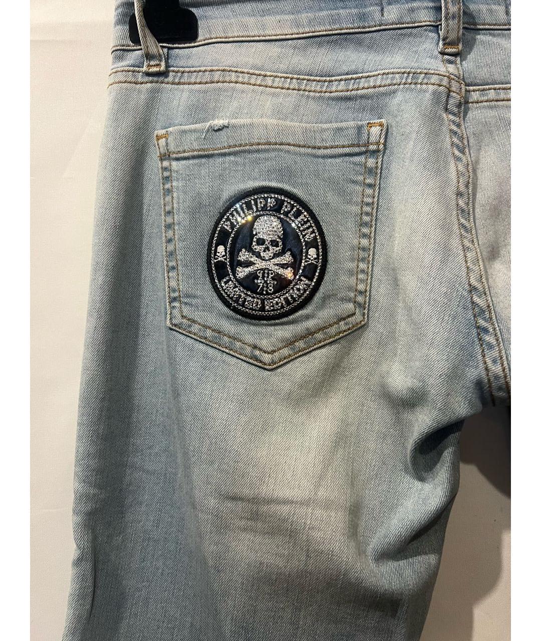 PHILIPP PLEIN Голубые хлопко-эластановые джинсы слим, фото 3