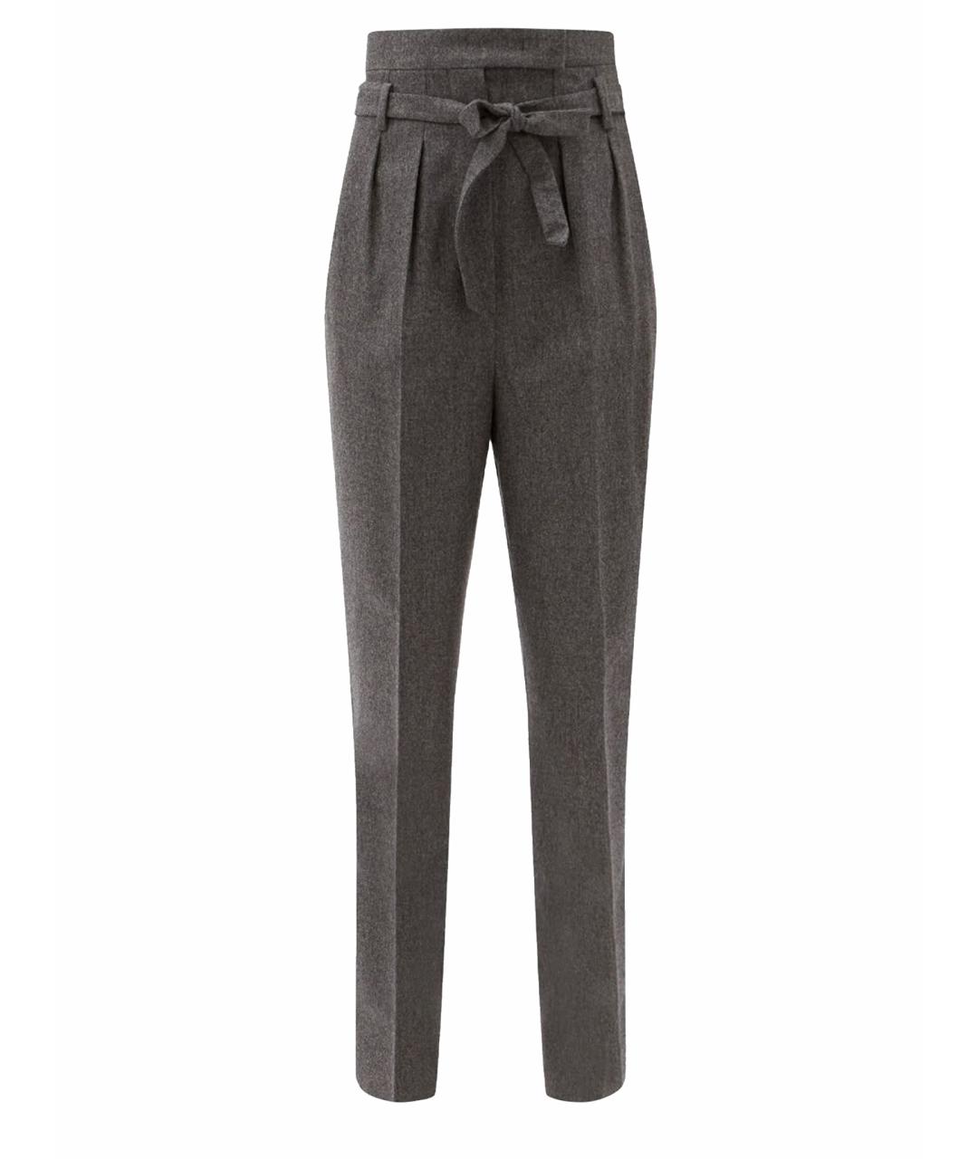 MAX MARA Серые шерстяные прямые брюки, фото 1