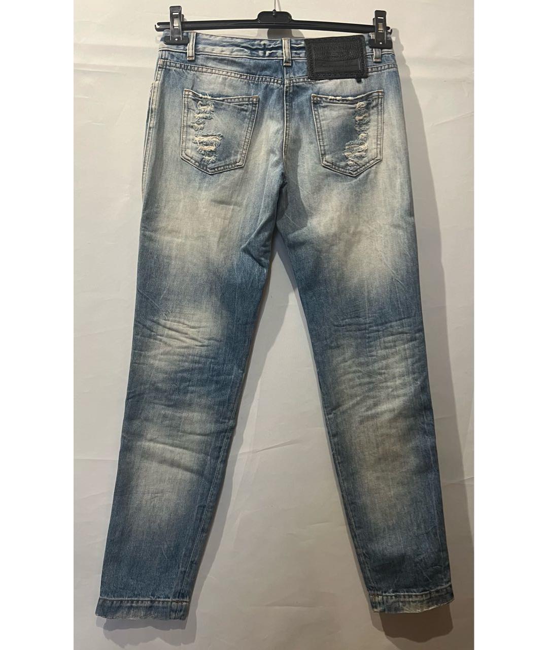 PHILIPP PLEIN Синие хлопковые прямые джинсы, фото 2