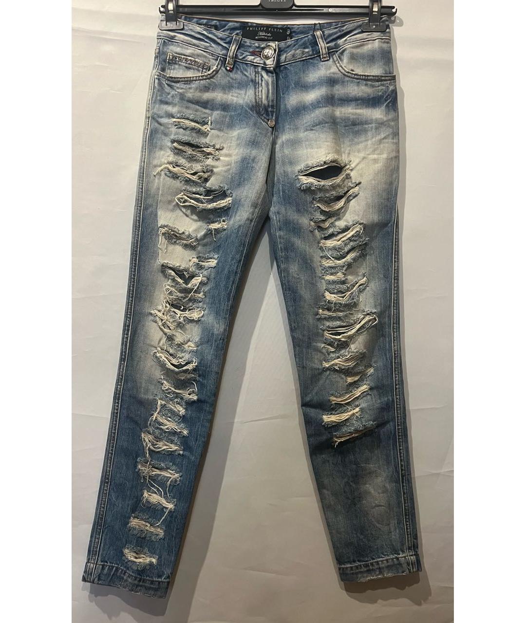 PHILIPP PLEIN Синие хлопковые прямые джинсы, фото 7