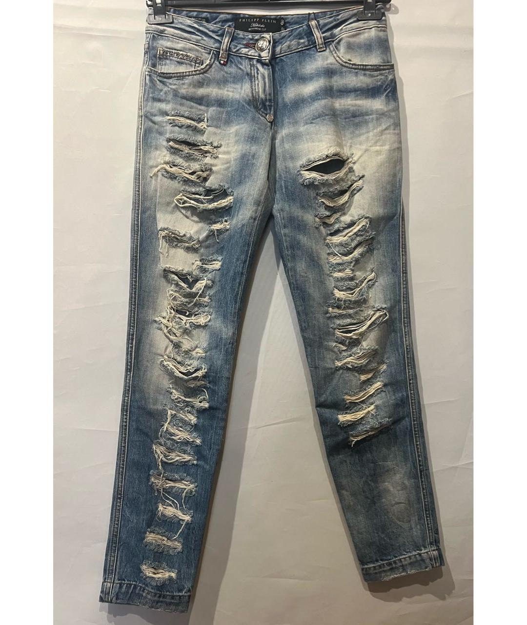 PHILIPP PLEIN Синие хлопковые прямые джинсы, фото 8