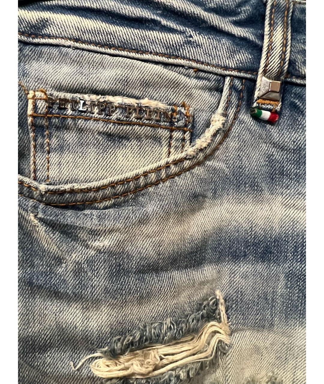 PHILIPP PLEIN Синие хлопковые прямые джинсы, фото 3