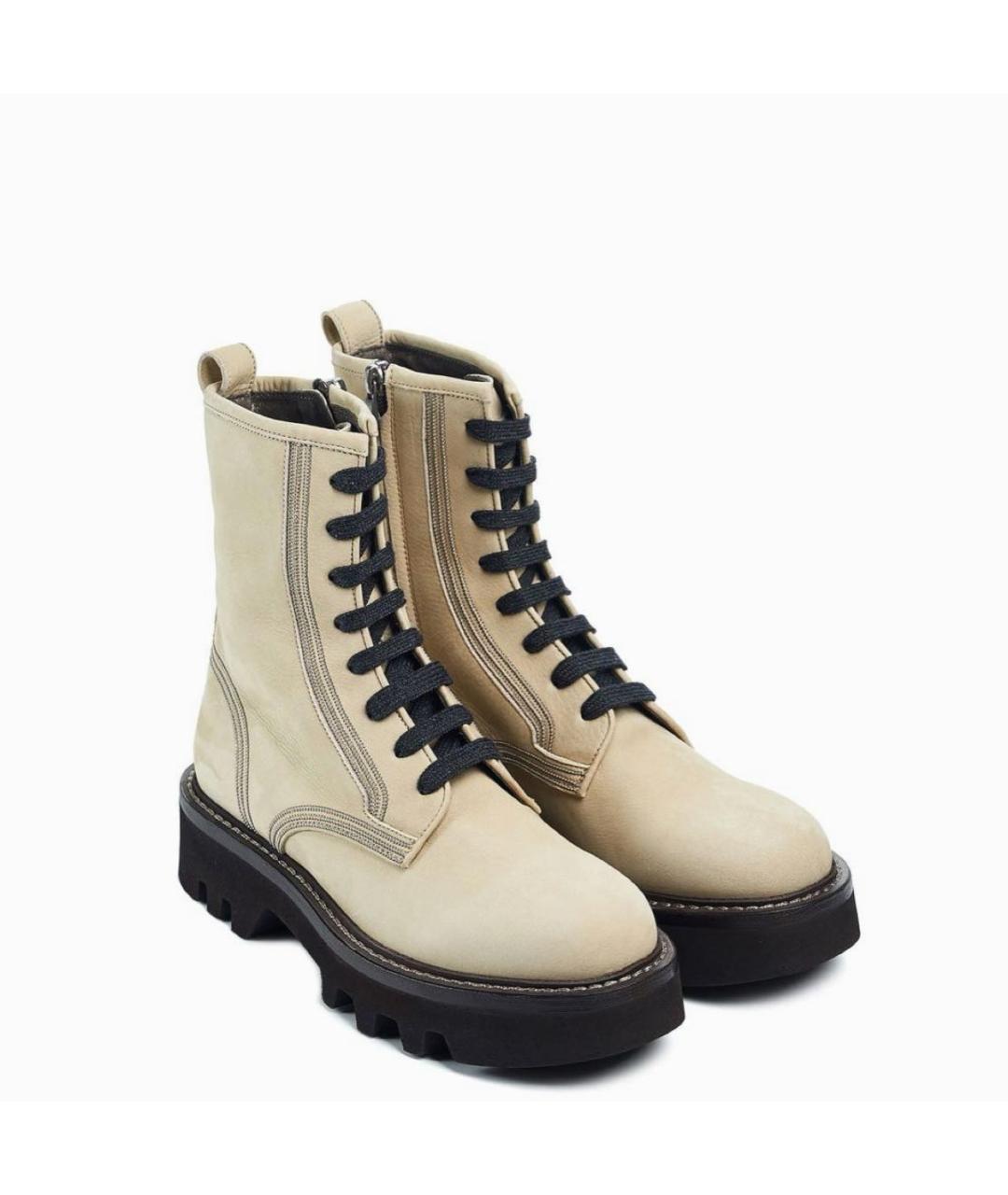 BRUNELLO CUCINELLI Бежевые нубуковые ботинки, фото 2