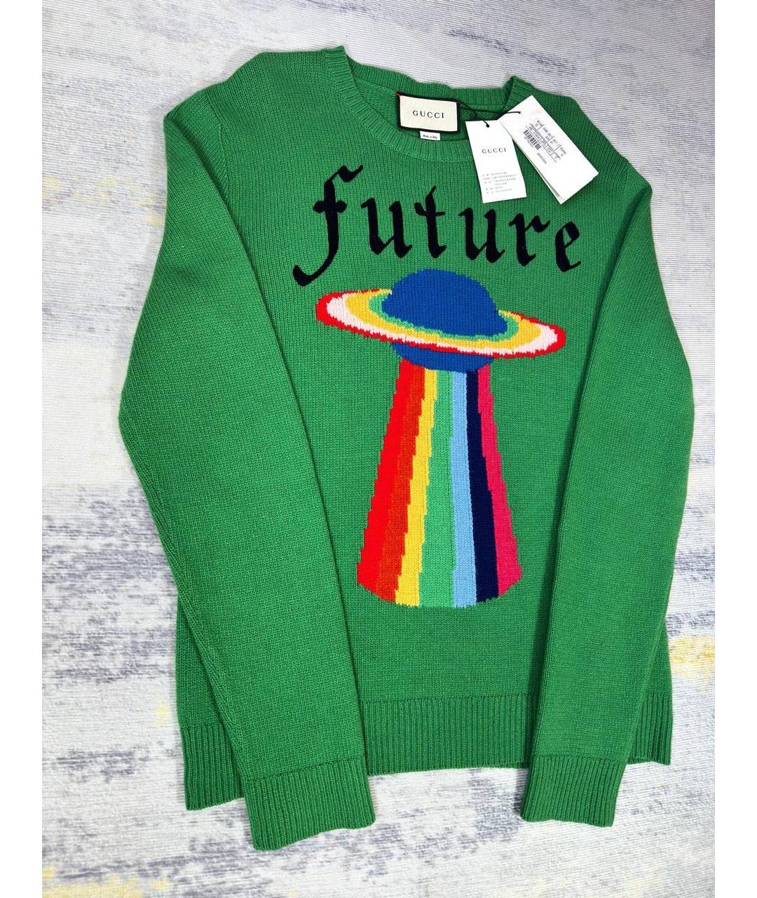 GUCCI Зеленый шерстяной джемпер / свитер, фото 2