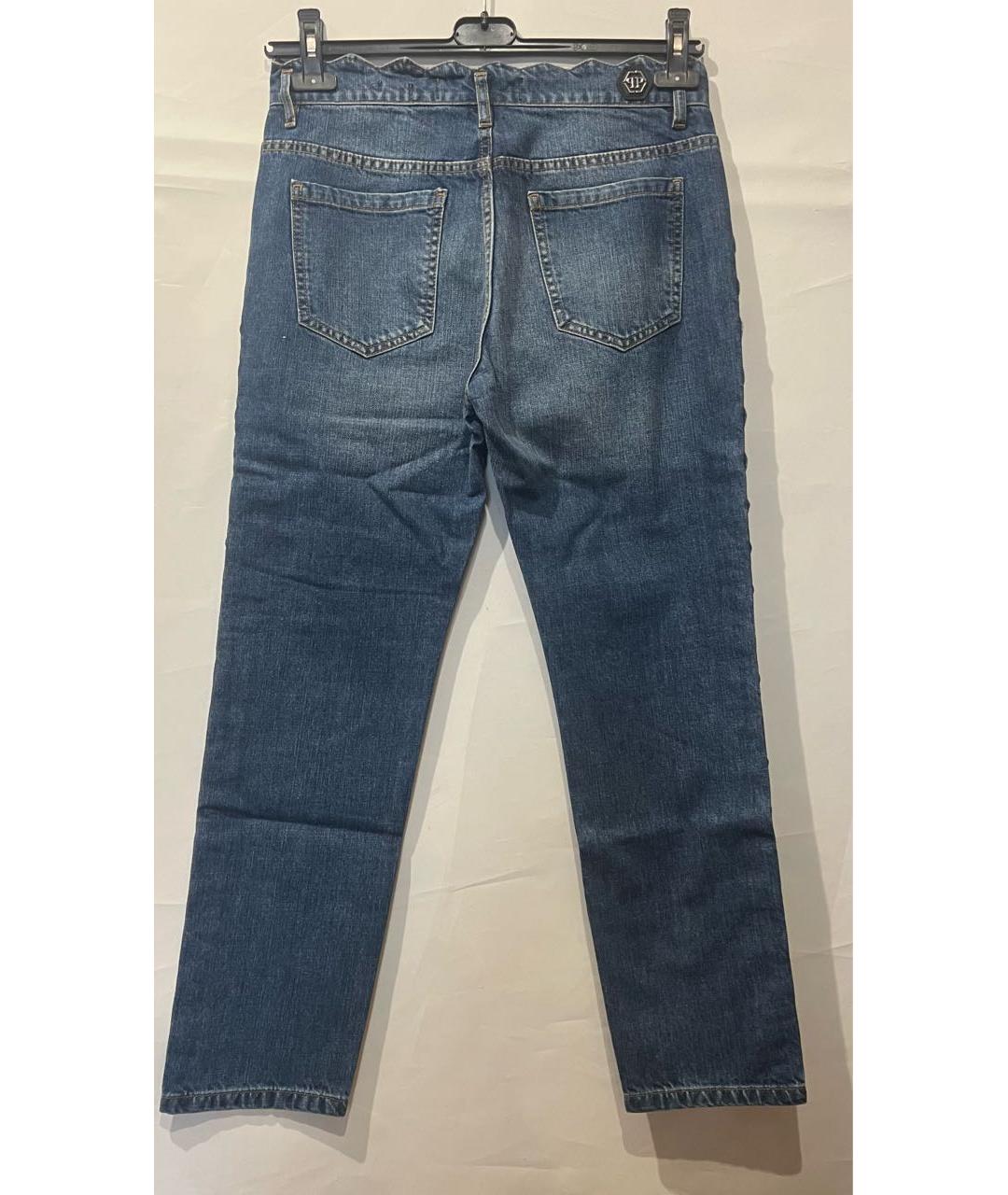 PHILIPP PLEIN Синие хлопковые прямые джинсы, фото 2