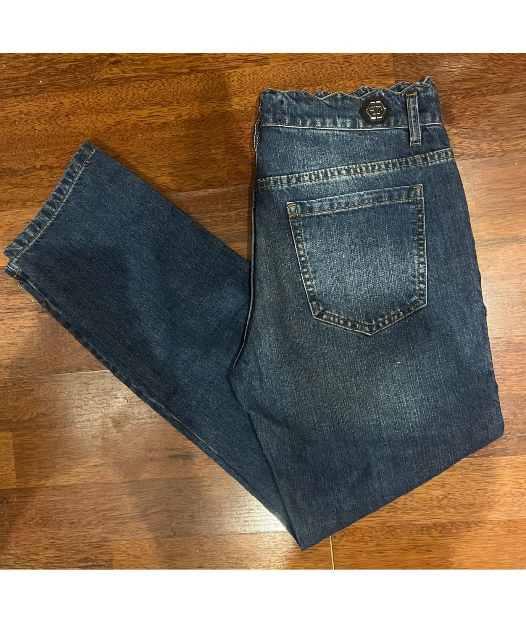 PHILIPP PLEIN Синие хлопковые прямые джинсы, фото 8