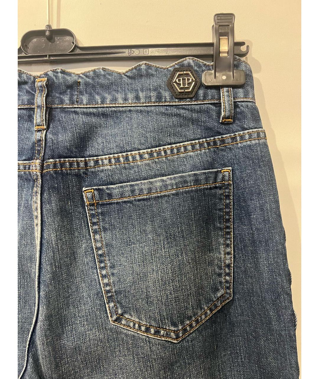 PHILIPP PLEIN Синие хлопковые прямые джинсы, фото 3