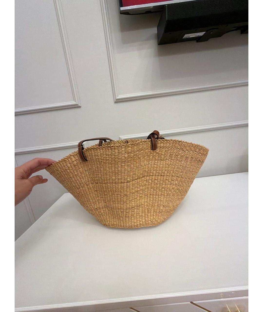 LOEWE Бежевая пелетеная пляжная сумка, фото 3