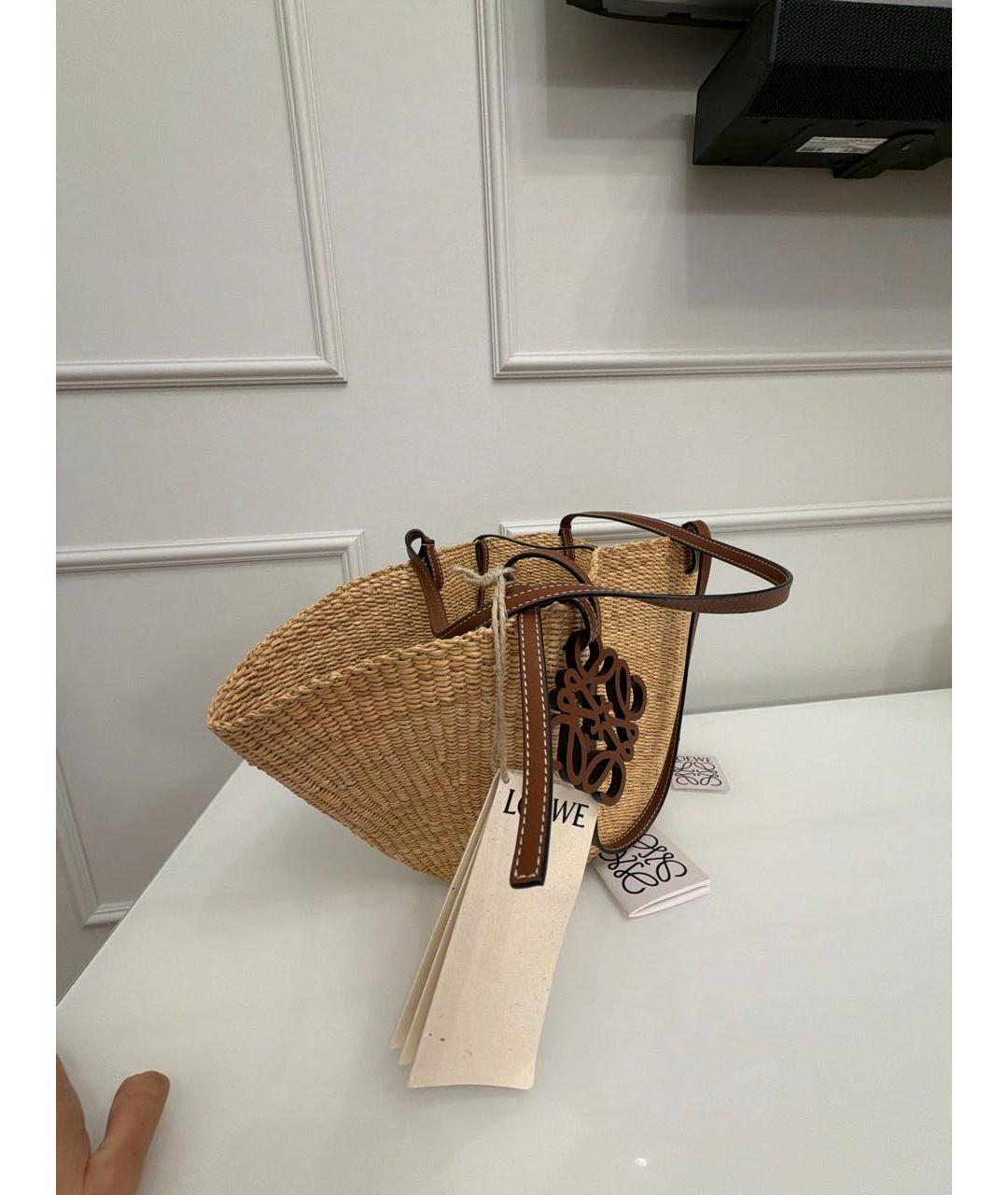 LOEWE Бежевая пелетеная пляжная сумка, фото 2