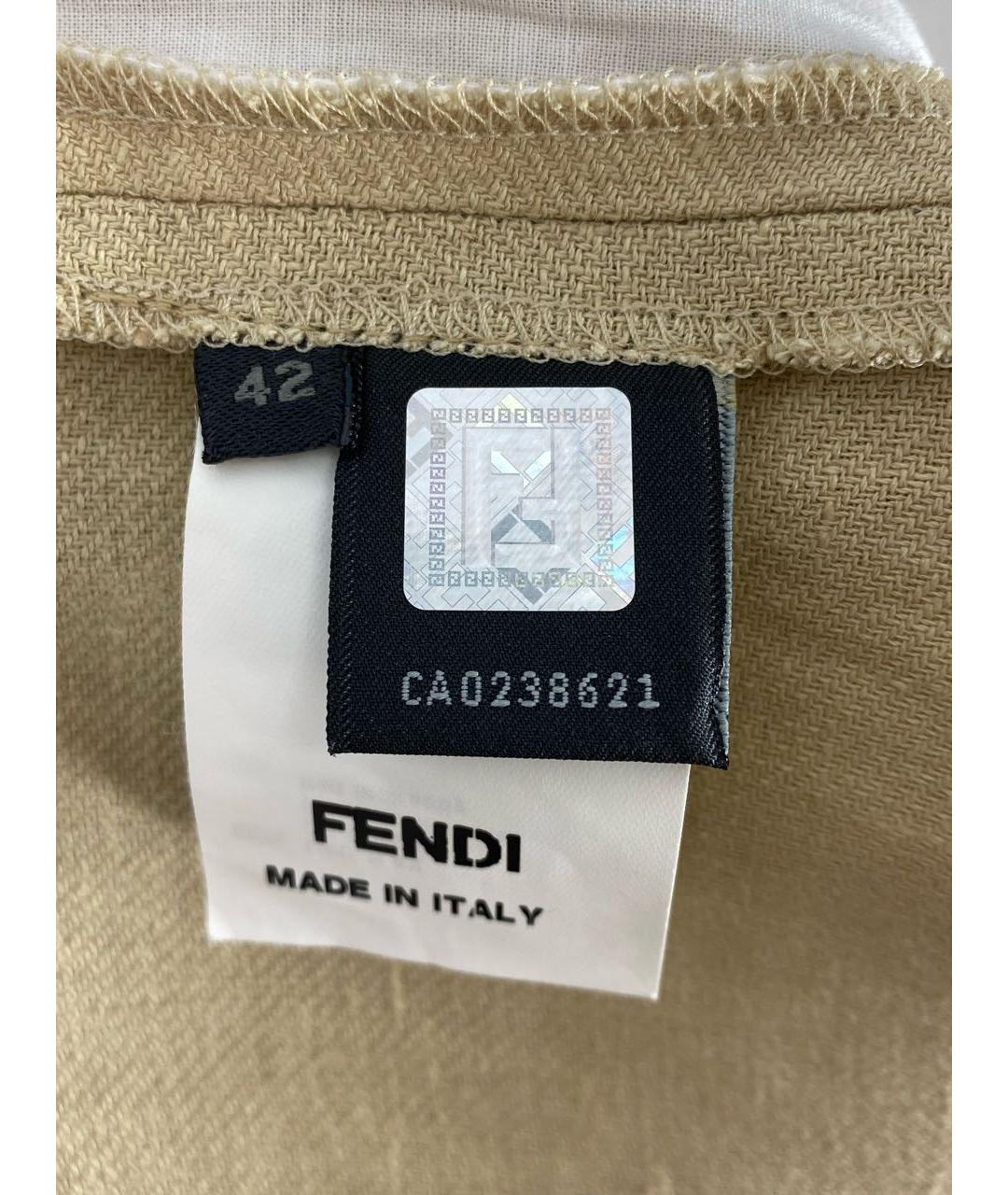 FENDI Бежевые льняные прямые брюки, фото 6