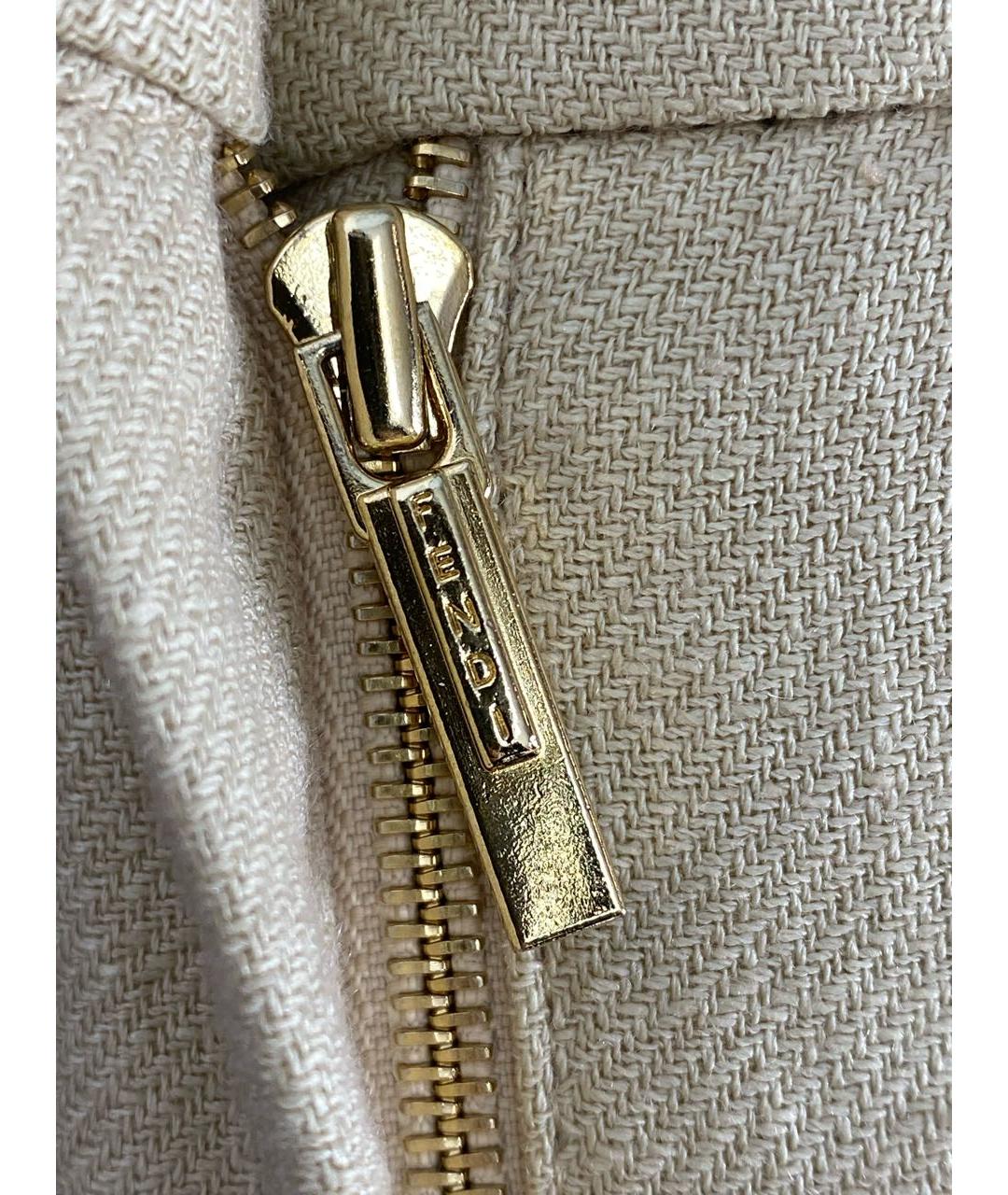FENDI Бежевые льняные прямые брюки, фото 4