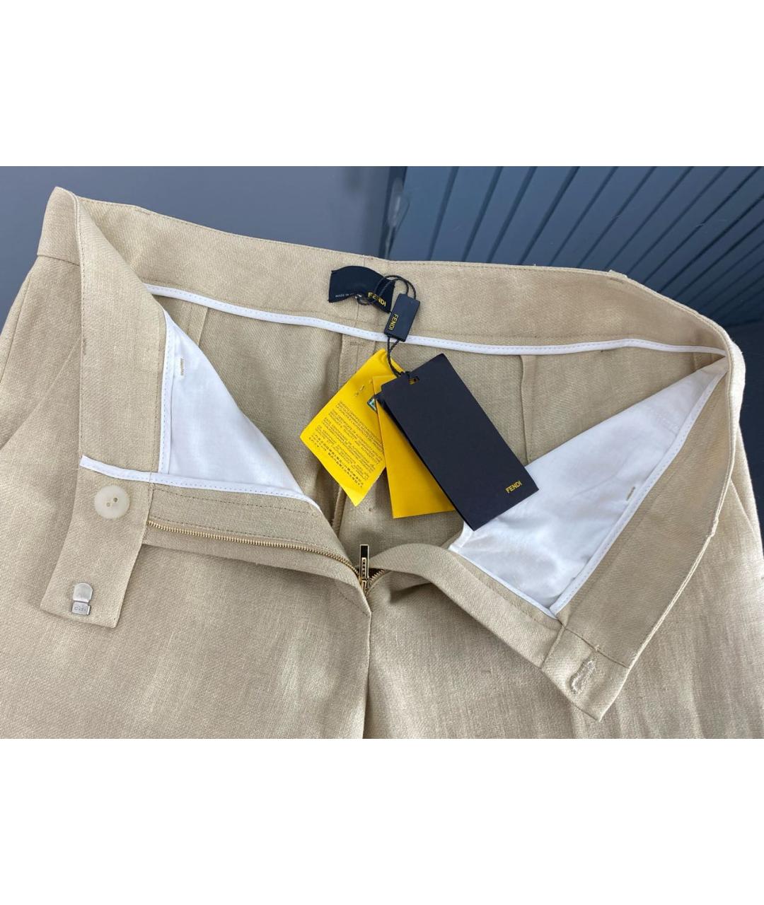 FENDI Бежевые льняные прямые брюки, фото 3