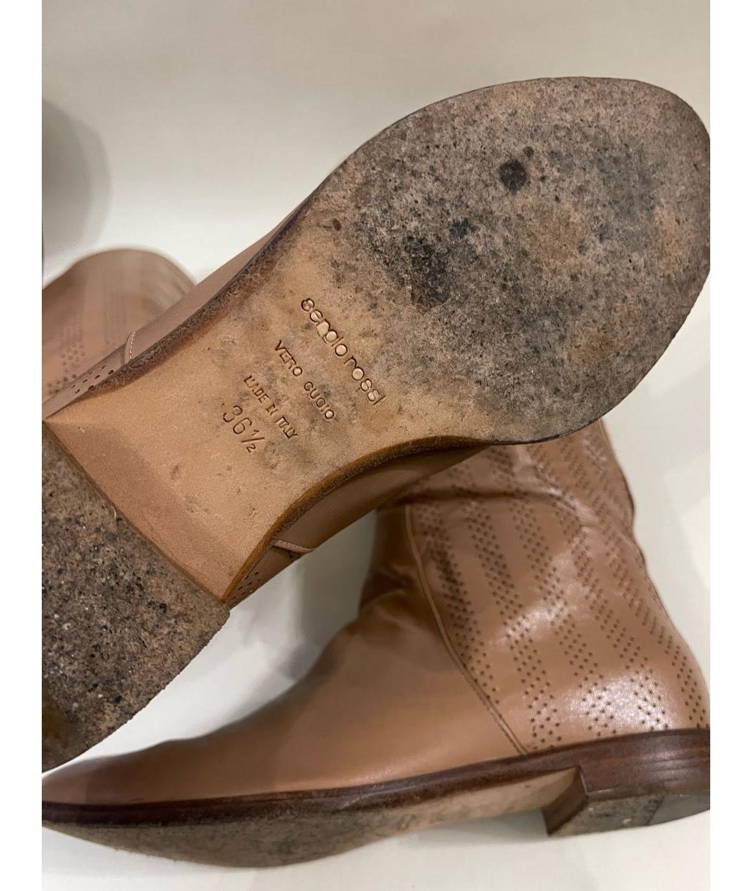 SERGIO ROSSI Бежевые кожаные сапоги, фото 7