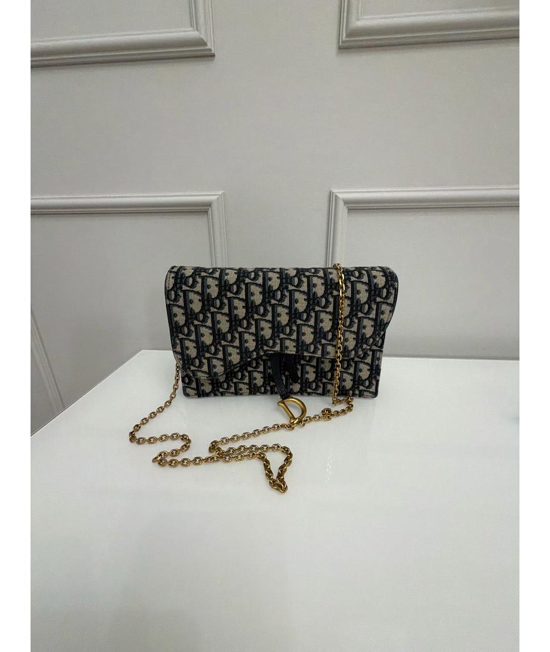 CHRISTIAN DIOR Темно-синяя жаккардовая сумка через плечо, фото 5