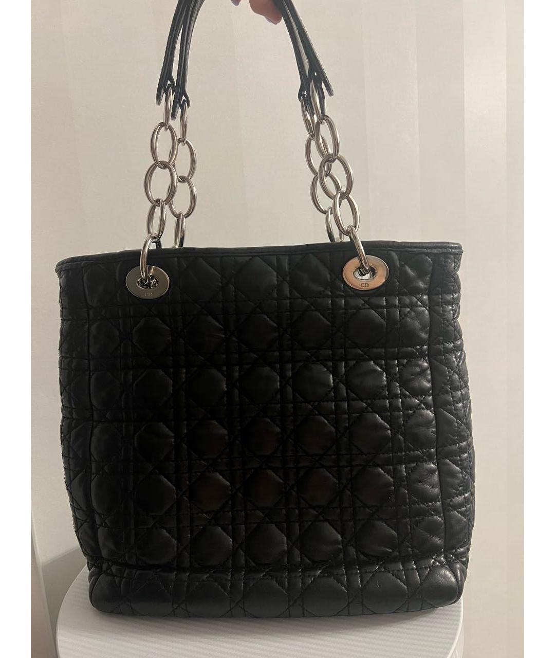 CHRISTIAN DIOR Черная кожаная сумка тоут, фото 3