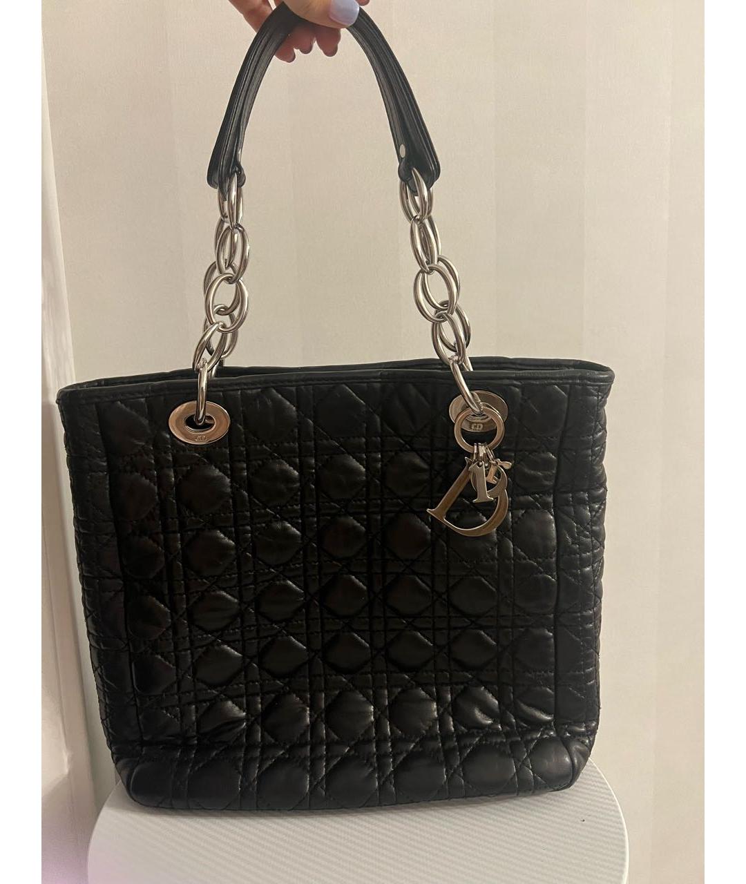 CHRISTIAN DIOR Черная кожаная сумка тоут, фото 7