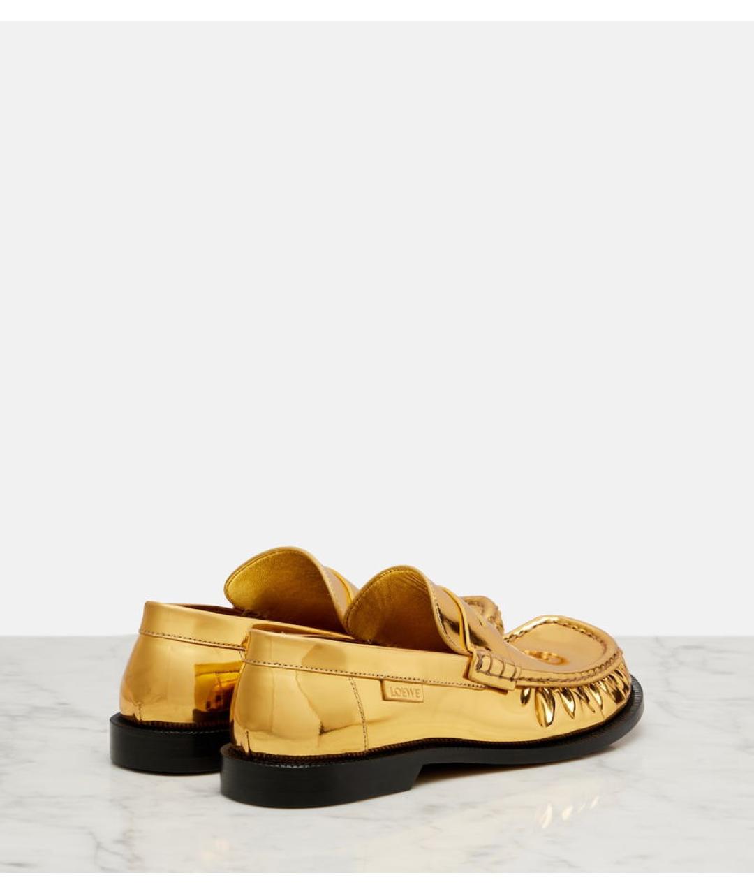 LOEWE Золотые кожаные лоферы, фото 4
