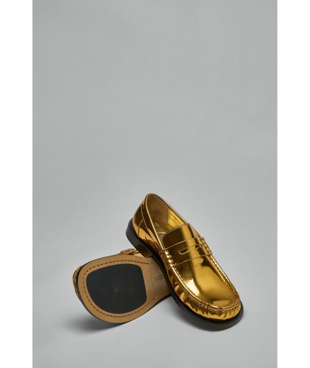 LOEWE Золотые кожаные лоферы, фото 7