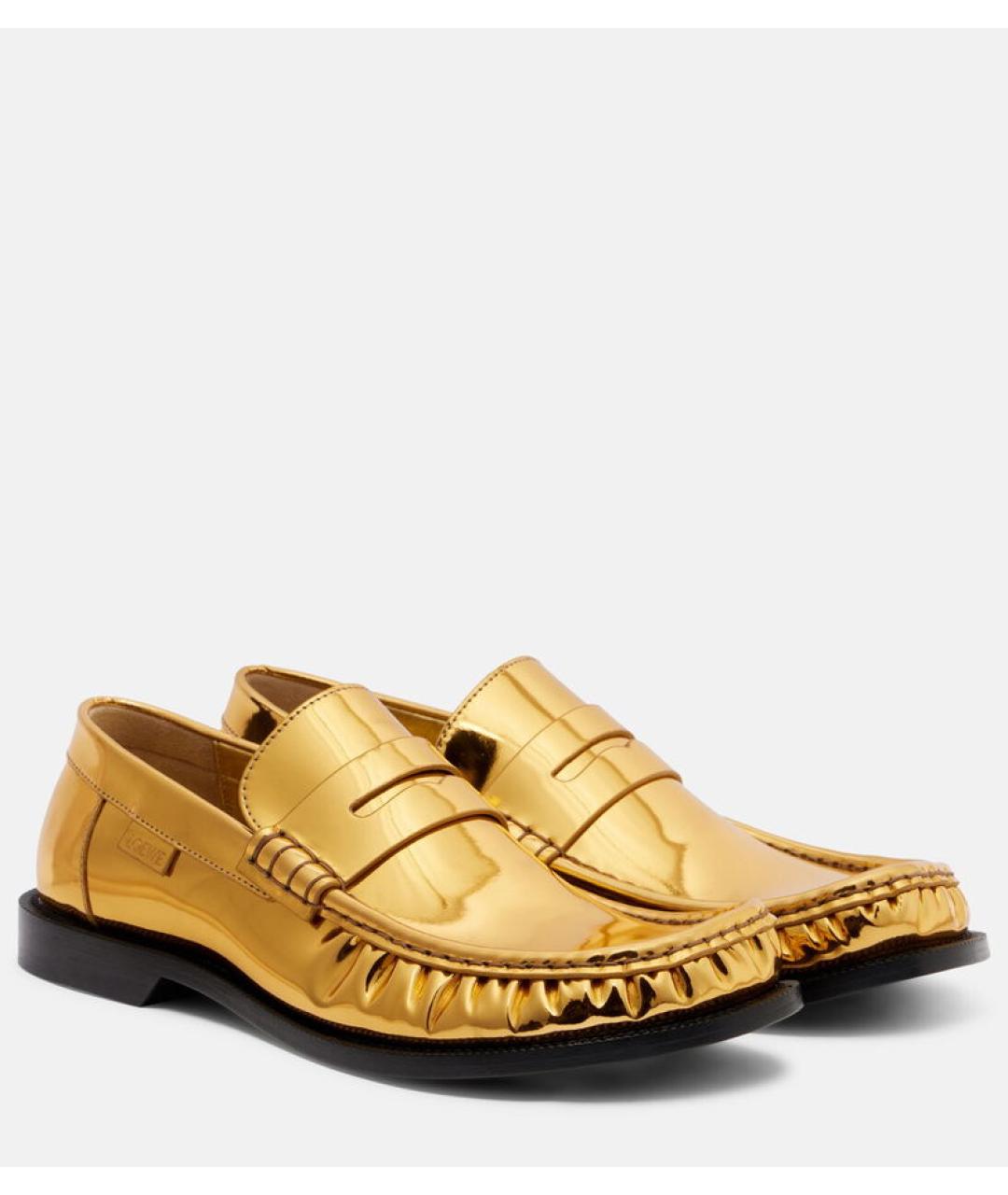 LOEWE Золотые кожаные лоферы, фото 2