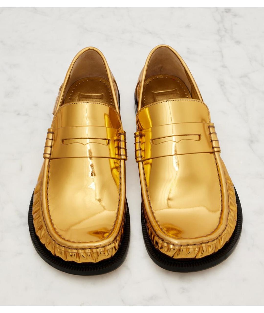 LOEWE Золотые кожаные лоферы, фото 3