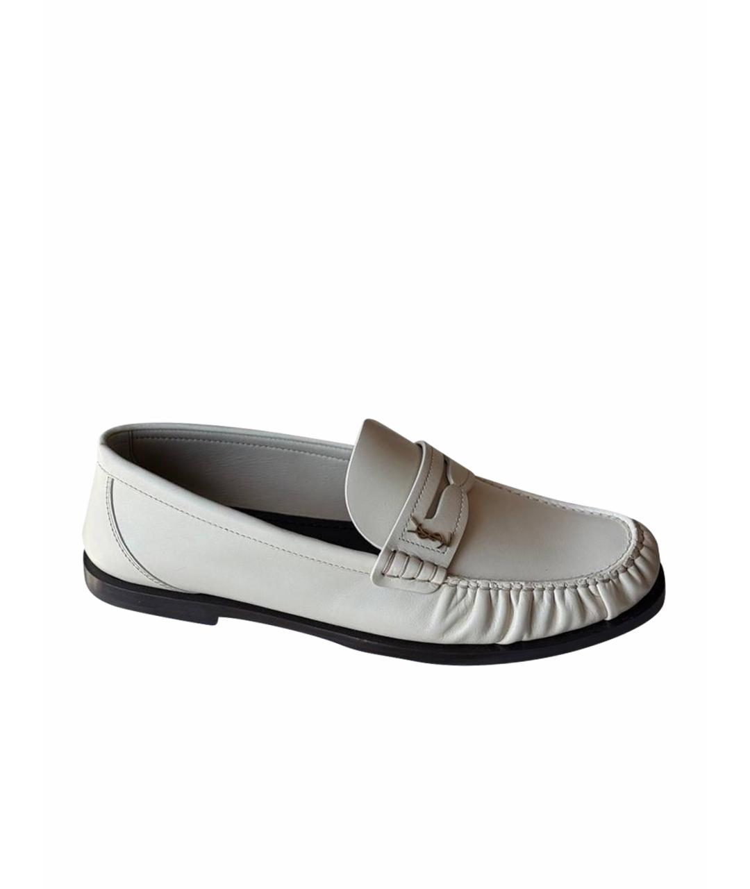 SAINT LAURENT Белые кожаные мокасины, фото 1